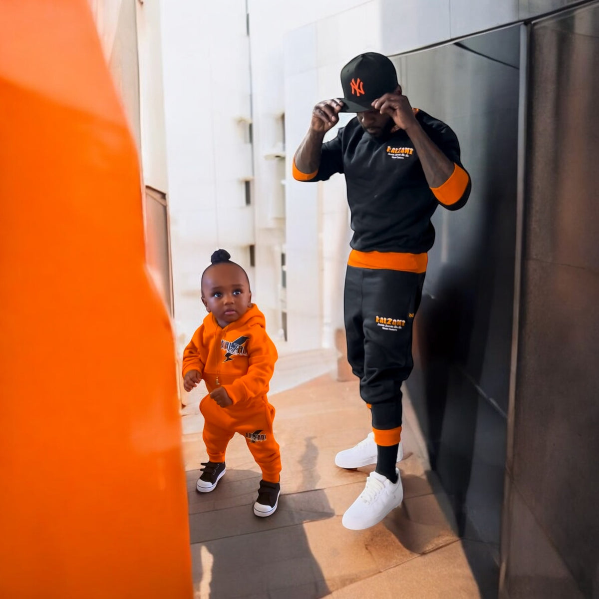 Black and Orange Kalzani Crew Neck Jogger Sweatsuit