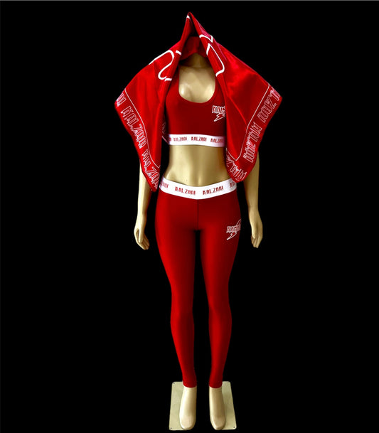 Hooded Sports Bra Set With Matching Scarf.